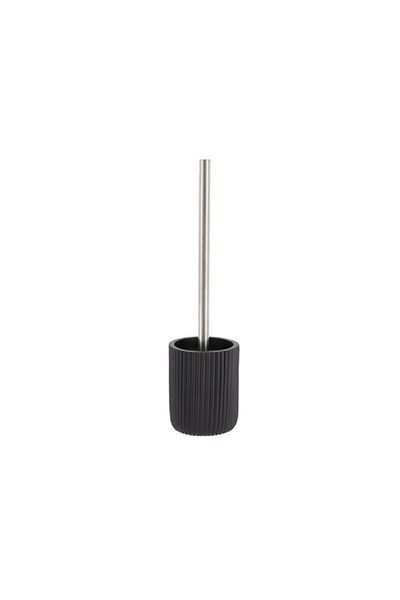 Tendance Stainless Steel Handle Polyresin Toilet Brush with Holder Black and Silver