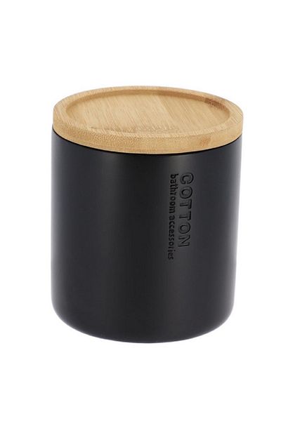 Tendance Polyresin Cotton Box with Bamboo Lid Black and Brown