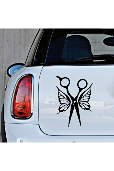 TSC ملصق مقص وملصق على شكل فراشة للحلاقين مقاس 25 سم باللون الأسود