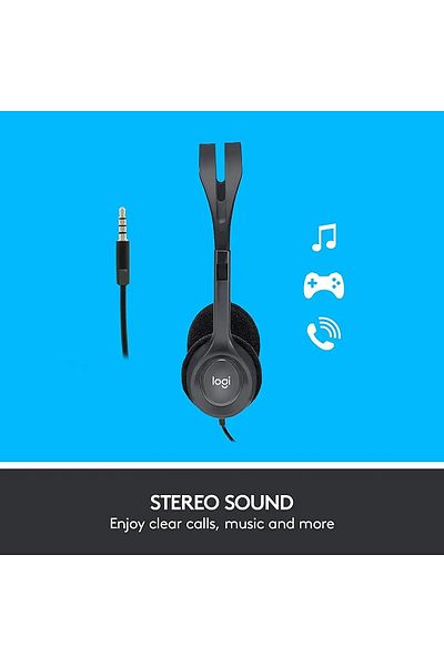 logitech H111 Stereo On-Ear Headphones Wired 3.5 mm Connector Rotating Microphone Silver