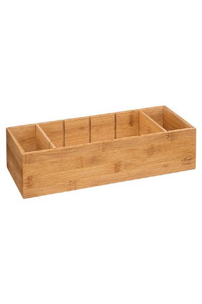Five Simply Smart Tidy 3-Bin Space Saving Bamboo Storage Modular Organizer