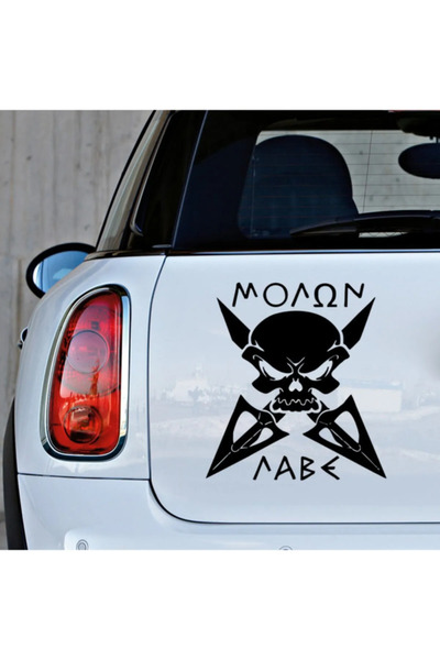 TSC ملصق مثير للاهتمام على شكل رأس جمجمة سيف أسود اللون للسيارة مقاس 25 سم