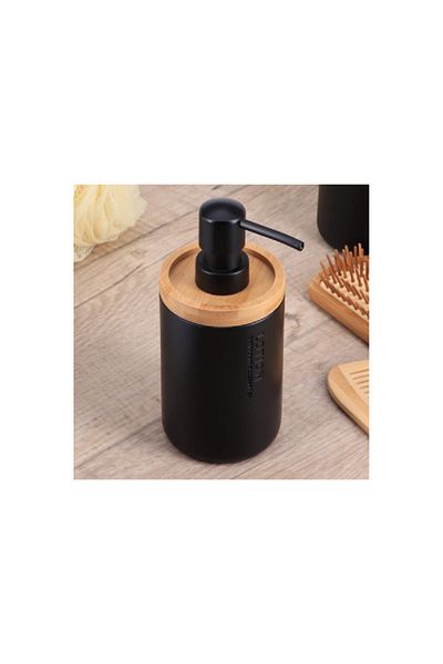 Tendance Polyresin and Bamboo Liquid Soap Dispenser Matte Black and Brown