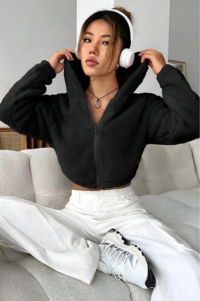 UGETTA Plush Jacket Hoodie Black