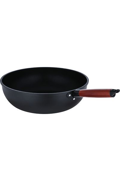 ROCKY Tefal Rocky Deep Frypan, 32 cm, Brown Handle - Black