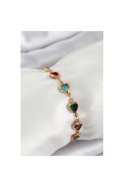Skygo Brass Gold Color Mixed Color Heart Zircon Stone Women's Bracelet - Tj-Bb7053