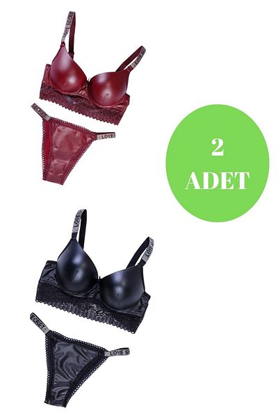 Star Murayskadın 2 Piece Leather Bra Set with Stones