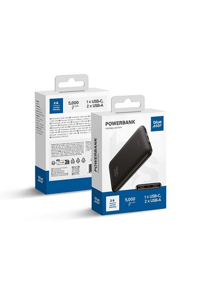 REDz Accessories Super Portable External Battery, Light and Slim, 5000 Mah, 2A, Blue Star W0539, Black