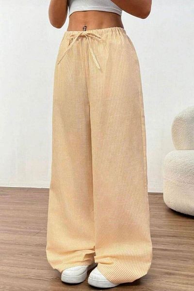 Köstebek Striped Relaxed Fit Elastic Waist Cotton Women's Pajama Pants