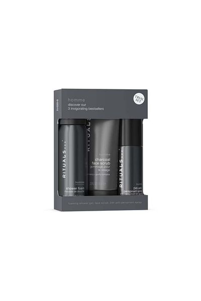 Rituals Set pentru bărbați – Exfoliant cu cărbune 70ml Spumă de duș 50ml Spray antiperspirant 24h 50ml