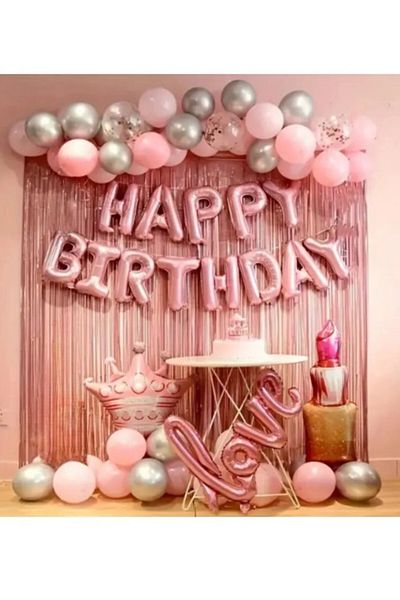 BKMC PARTY Love Theme Pink Silver Detail Queen Concept Special Day Adult Birthday Party Set Ornament
