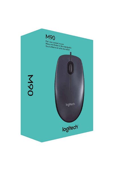 logitech ماوس M90 بصري سلكي بدقة 1000 نقطة في البوصة باللون الأسود