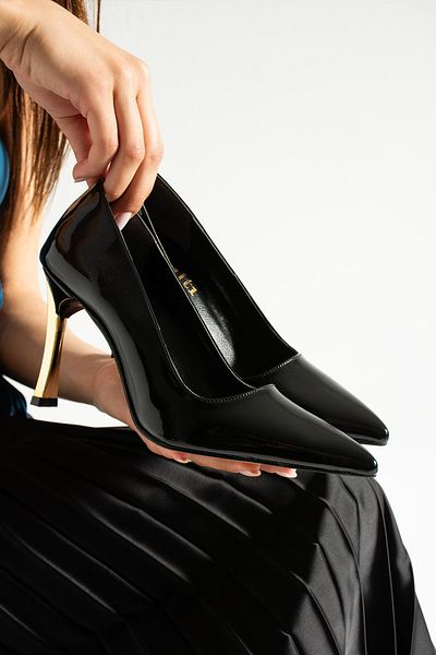 Mepa Ayakkabı Mappy Black Patent Leather Stiletto Comfortable Daily and Special Occasion Women's Heeled Shoes