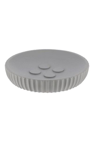 Tendance Stylish Striped Design Round Polyresin Soap Dish Grey 11cm
