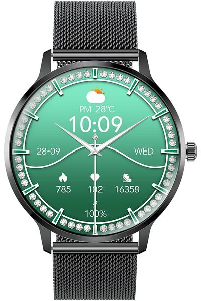 Promate Smartwatch with Round 1.32" AMOLED Display, 3D Spherical Curved Glass, 100+ Sports Modes, Bl