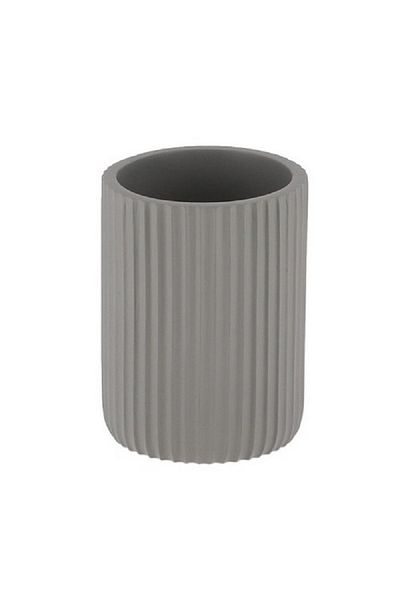 Tendance Round Shaped Striated Polyresin Bathroom Tumbler Grey