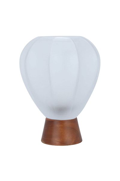Alsaif Gallery Glass Candle Holder, 15.5×15.5×20 cm, Wooden Base - Gray