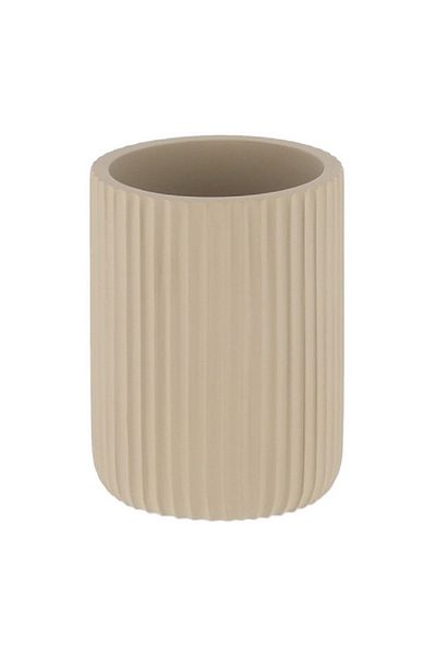 Tendance Round Shaped Matte Striated Polyresin Bathroom Tumbler Taupe