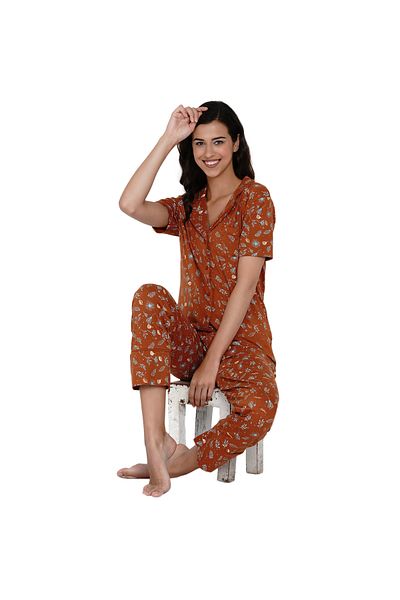 LAUREN SMITH Women's Pajama Set Half Sleeve Top with pants 2 Piece Sleepwear Cotton Ladies Soft Pjs Lounge Set