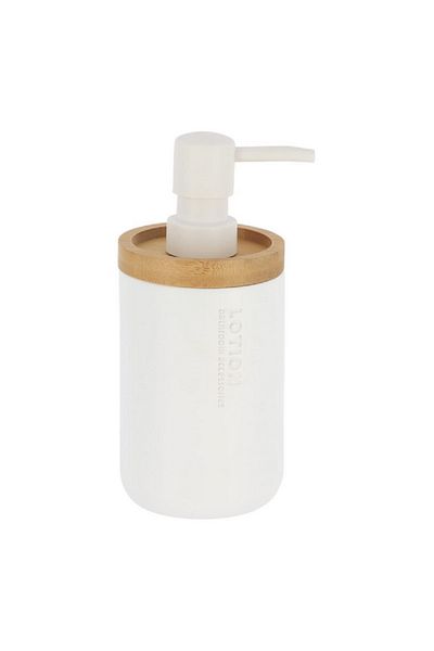Tendance Polyresin and Bamboo Liquid Soap Dispenser White and Brown 280ml