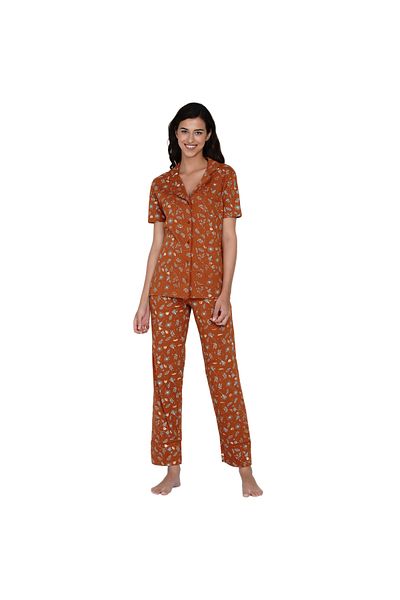 LAUREN SMITH Women's Pajama Set Half Sleeve Top with pants 2 Piece Sleepwear Cotton Ladies Soft Pjs Lounge Set