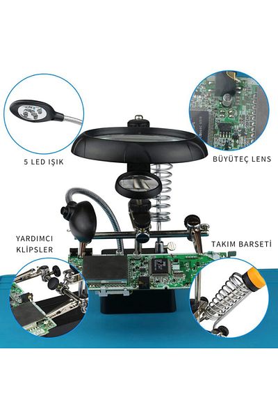 TAREZ Mg16129 Multifunctional Illuminated Magnifier – Solder Repair Stand with 5 Leds, 2.5X / 7.5X / 10X Zoom