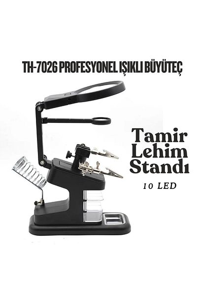 TAREZ Th-7026 Professional Lighted Magnifier Solder Stand 10 Led 3X-25X Zoom Usb/Battery Powered