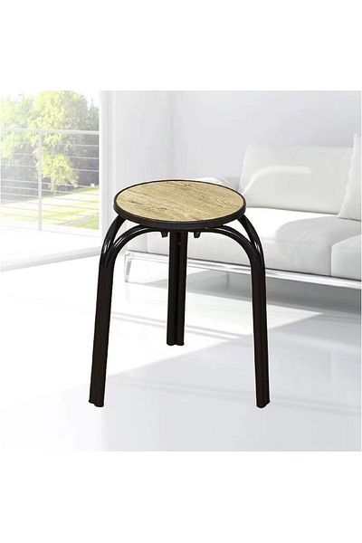 rexa Backless Round Wooden Top Portable Stackable Stools with Metal Frame