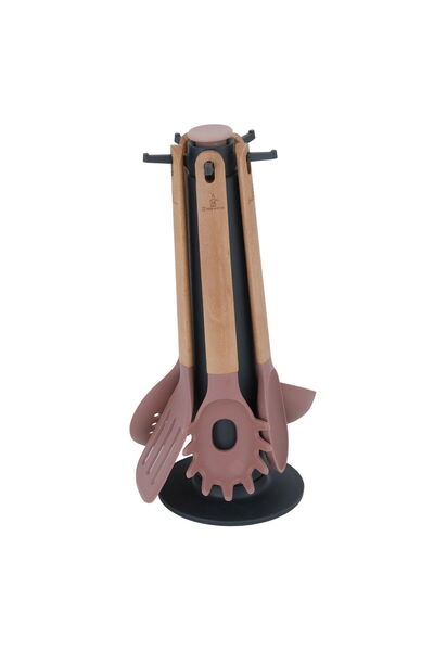 Generic Al Saif Gallery Silicone Cooking Spoons Set, 5 Pieces - Wooden