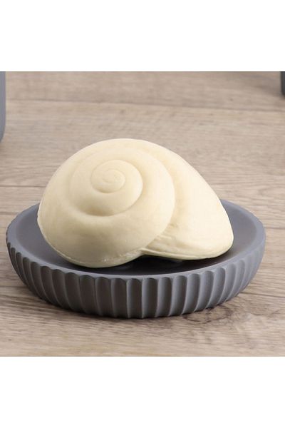 Tendance Stylish Striped Design Round Polyresin Soap Dish Grey 11cm