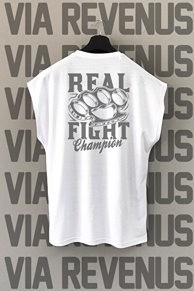 Vordevia Tricou sport cu mâneci zero cu imprimeu pe spate Real Fight