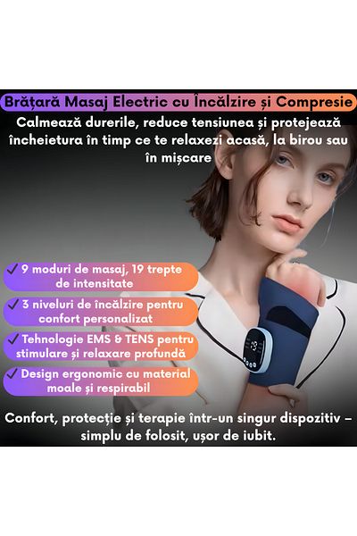 JUSTNET Aparat de masaj electric cu încălzire pentru încheietura mâinii, masaj EMS și TENS, reglabil, 9 moduri de masaj