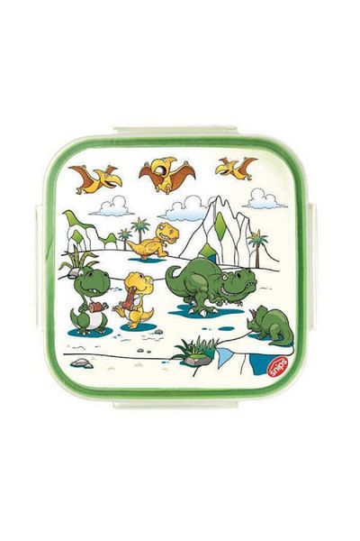 Snips High-Quality Dino Kids Square Lunch Box Green and Clear 0.80 Liter