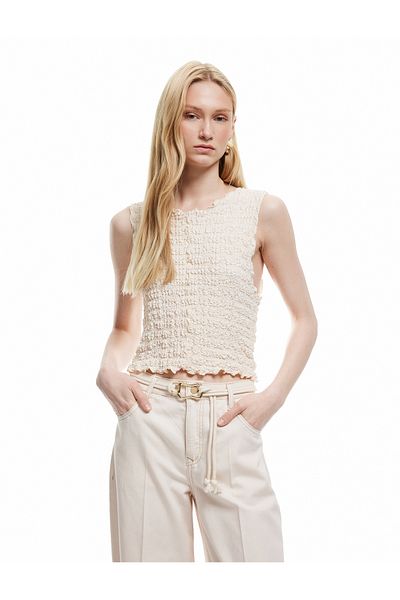 Koton New Season Koton X Şahika Ercümen - Bürümcük Fabric U Neck Sleeveless Textured Blouse