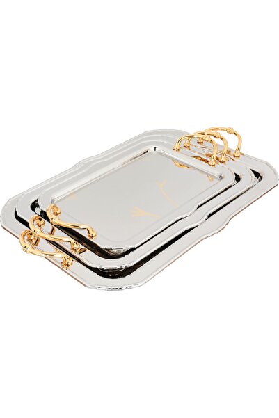 Generic Al Saif Gallery steel topper set, 3 pieces, rectangular - silver