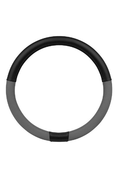 Cat Durable Two Tone Ergonomic Soft Leather Grip Steering Wheel Cover Charcoal and Black