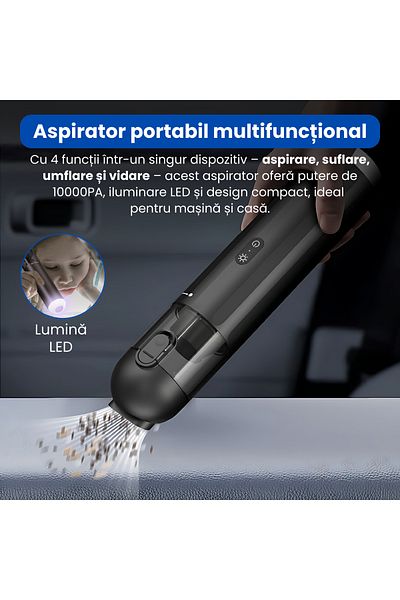 JUSTNET Aspirator portabil fără fir 4 în 1 cu aspirare, suflare, umflare și aspirare
