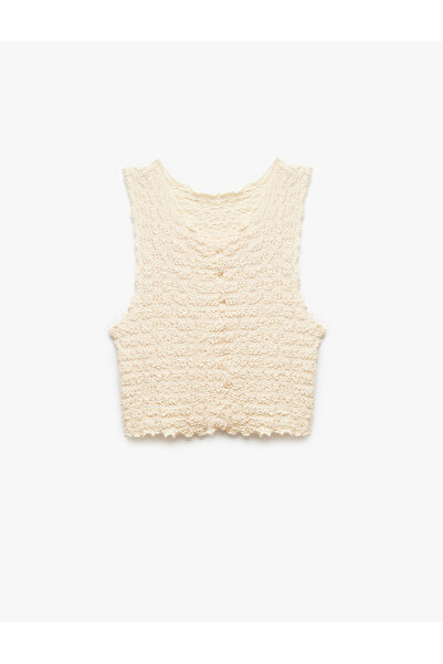 Koton Νέα σεζόν Koton X Şahika Ercümen - Αμάνικη μπλούζα με υφή με γιακά U