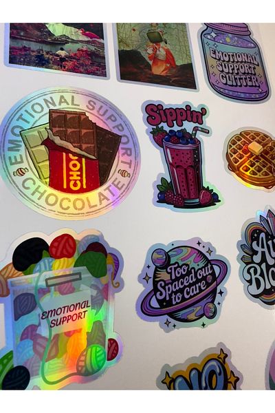 cakaybu Hologram Aesthetic Sticker Set – 12 Colorful and Humorous Designs, Laptop & Notebook Compatible