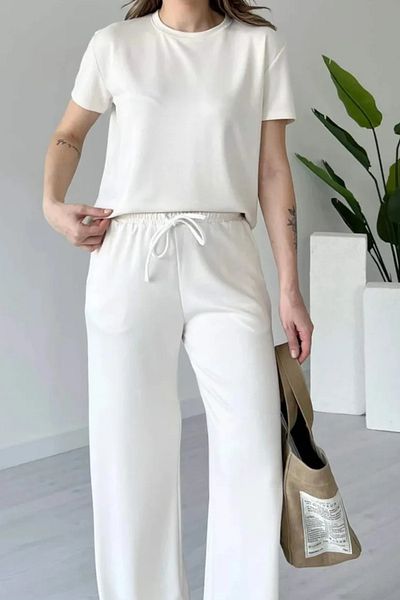 Mogi Butik Women's Modal Fabric Short Sleeve Tracksuit Set 3081