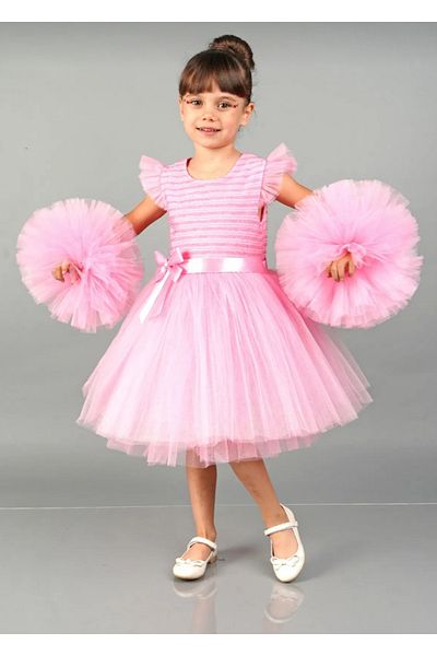 BEGONYA BEBECE KIDS Bebece Kids Pompom Sleeved Tull Special Gun Celebration Dress