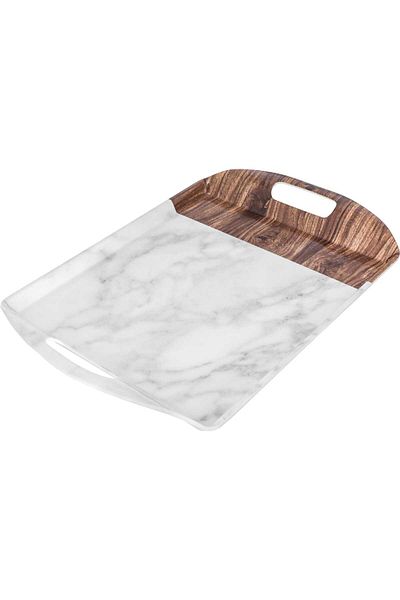 Alsaif Gallery Chinese Serving Tray Melamine Alsaif Gallery, 18 cm, Marbled Wooden Design - White