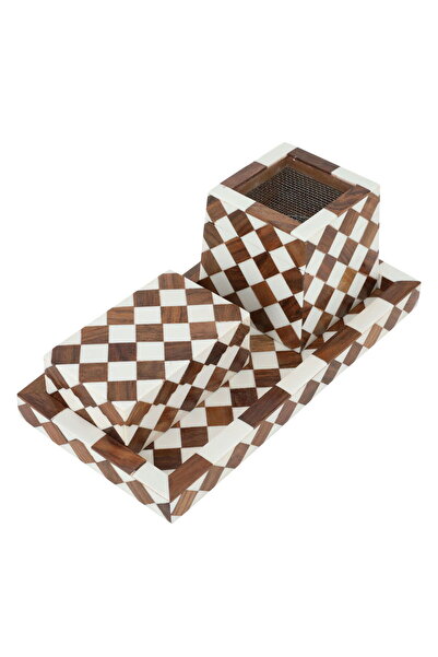 Generic طقم مبخرات من معرض صدف السيف، بنمط مربع، 3 قطع - بني