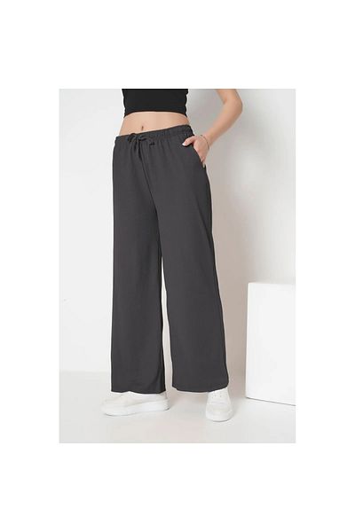 Intisimo Summer Pants, Breathable, Wide, With Pockets, Dark Grey - M