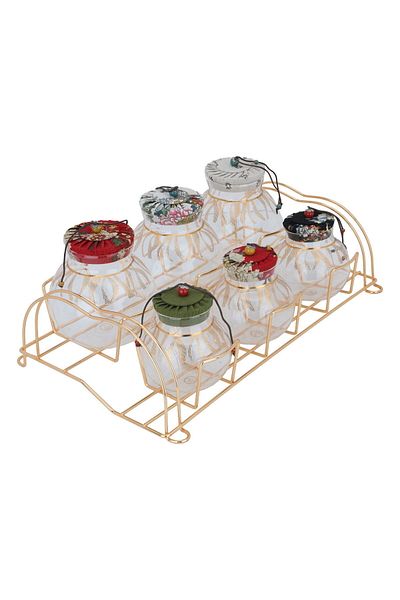 Alsaif Gallery Glass Jars Set, 7 Pieces, Golden Stand - Colorful