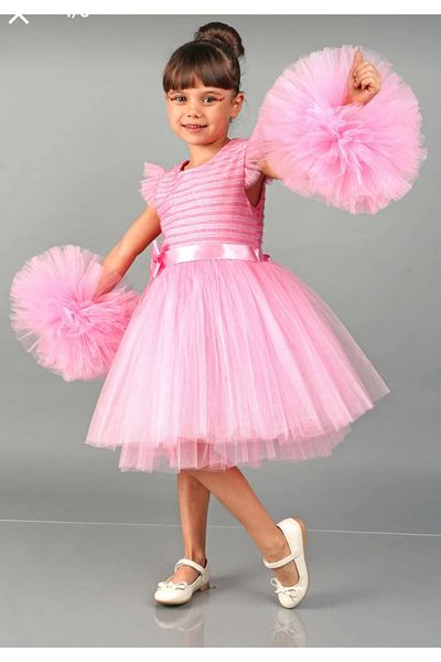 BEGONYA BEBECE KIDS Bebece Kids Pompom Sleeved Tull Special Gun Celebration Dress