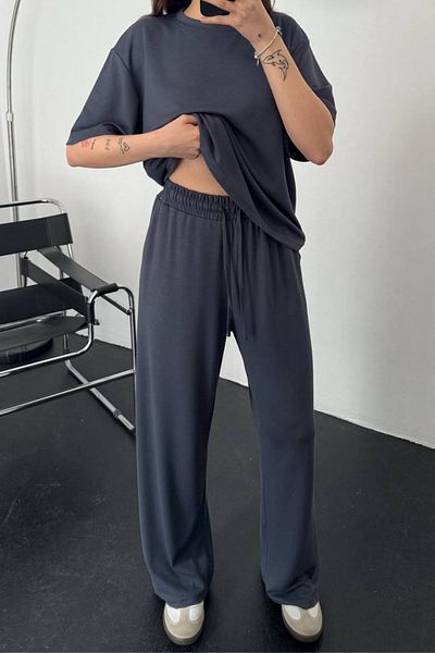 Mogi Butik Women's Modal Fabric Short Sleeve Tracksuit Set 3081