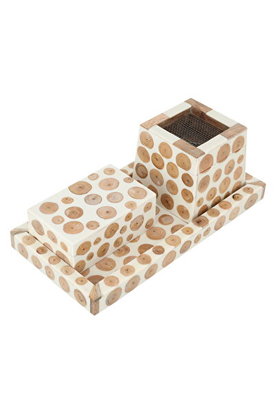 Generic طقم مبخرات خشبية من سيف جاليري، 3 قطع - بيج أبيض