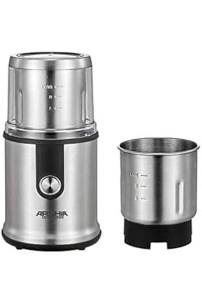 Arshia 400w Stainless Steel Coffee Grinder – 110g, Wet & Dry Jars, Safety Lock System
