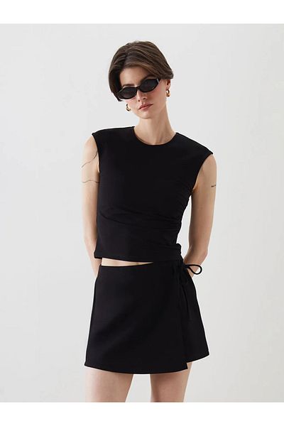 LC Waikiki Lcw vision black bicycle collar gathered blouse